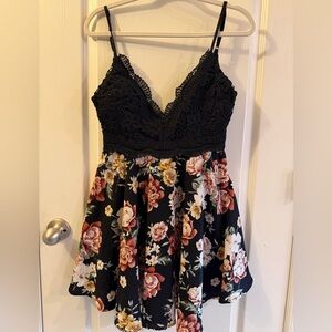 Papaya Black Floral Dress with Zipper